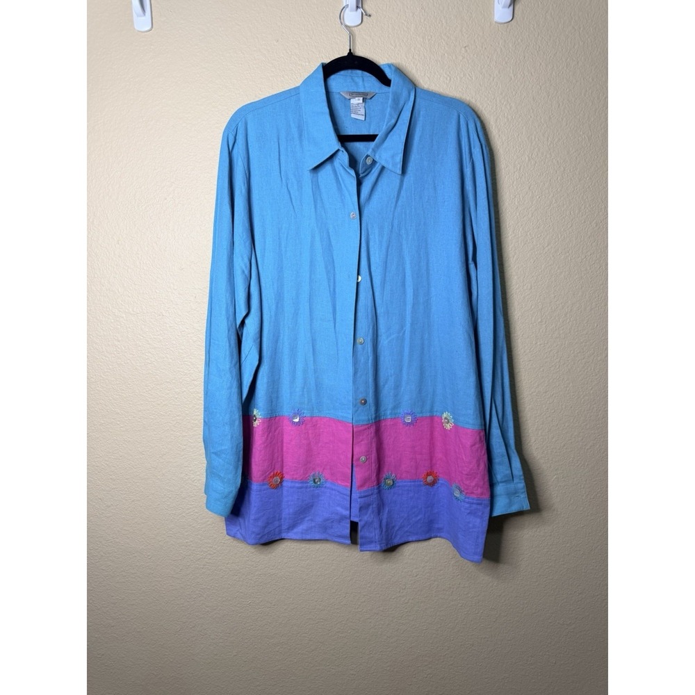 Stonebridge Shirt Jacket Button embroidered Size 1X Linen Grannycore Cottagecore
